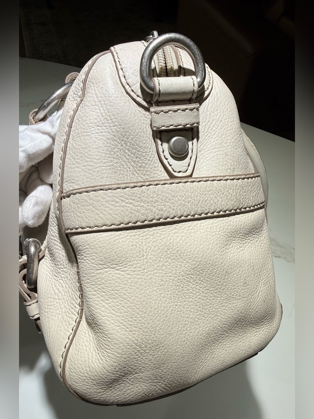FOSSIL NWOT Leather Crossbody Shoulder Tote Handbag, Cream - Picture 11 of 13